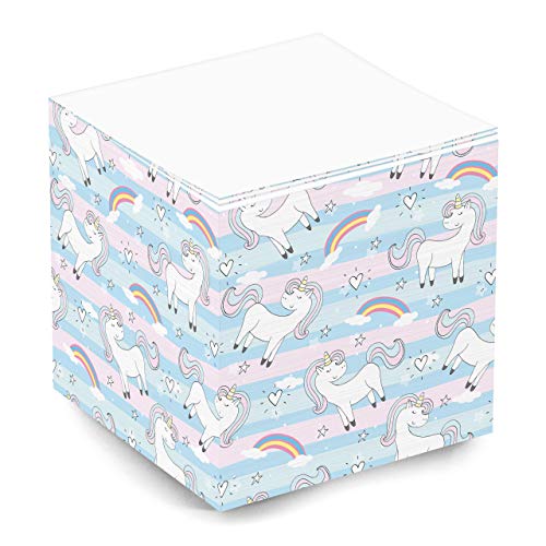 Product Cover Cute and Fun Blank White Unicorn Sticky Note Memo Cube for Teen Girls and Women. 500 Sheet 3.5x3.5x3.5 Inch Sticky Cube for School Supplies and Office Supplies