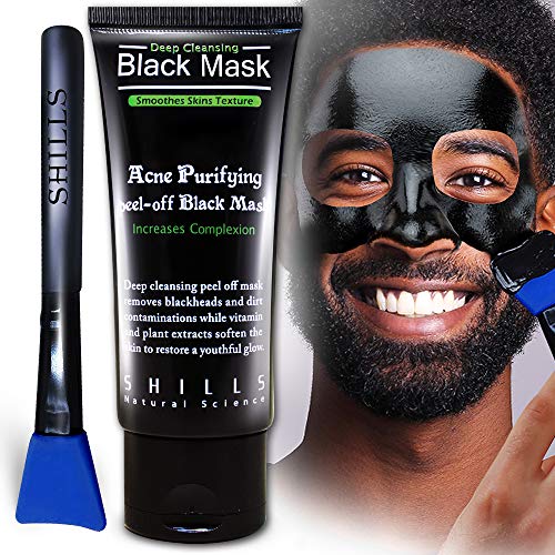 Product Cover SHILLS Charcoal Mask for Men, Purifying Peel Off Mask, Black Face Mask Peel Off, Black Mask Deep Clean Pore, Blackhead Remover, 1 Bottle (1.69 fl. oz) and a Brush Set