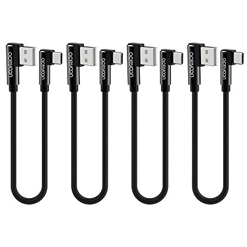 Product Cover aceyoon Right Angle USB C Cable 1ft 4 Pack Braided Short Type C 90 Degree Charger and Data Sync L Shape USBC Cable Comaptible for S8 S9 S10, Pixel 2 3 3XL, P30 P20 Mate20 and More
