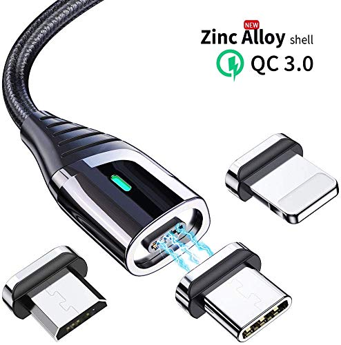 Product Cover Magnetic Phone Charger Cable,Essager Upgrade 3 in 1 Multi Adapter Fast Charging and Data Sync 3.3ft Cord Zinc Alloy Shell Compatible with Android Micro USB,Type C Cable
