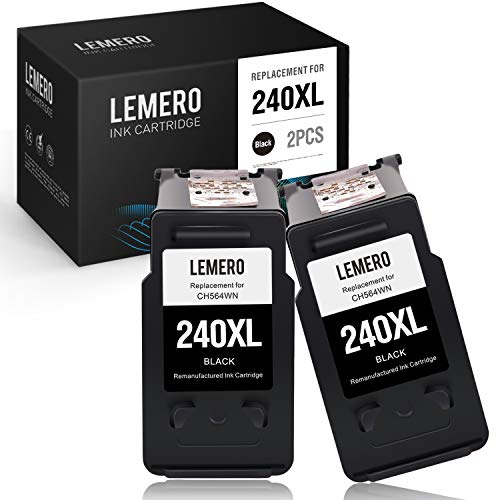 Product Cover LEMERO Remanufactured Ink Cartridge Replacement for Canon 240XL PG-240XL 240 XL for PIXMA MG3620 MG3520 MG2120 MG322 MG2220 MG3122 MG3120 TS5120 MX532 MX452 MX472 MX432 MX479 MX512 (Black, 2-Pack)