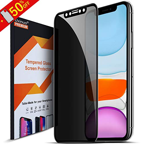Product Cover Uxinuo Privacy Screen Protector for iPhone 11 and Xr, Premium 4D Curved Edge to Edge Full Coverage Privacy Tempered Glass Screen Protector for Apple iPhone 11 2019 and Xr 2018 6.1 Inch