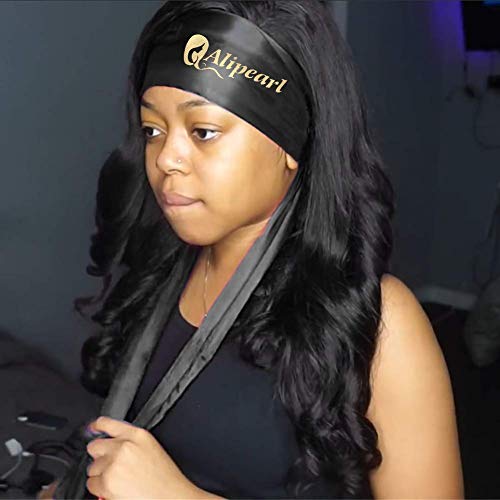 Product Cover Ali Pearl Wig Grip Band, Satin Edge Laying Scarf for Lace Frontal Wigs,Non Slip Hair Wrap, Keep Wig Secured -Wigrip- Soft Women's Satin Headband for Makeup, Facial,Sport,Yoga (Black 1 pieces)