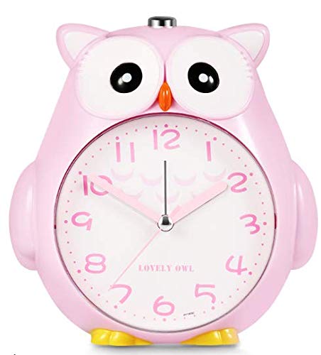 Product Cover Dual Alarm Clock, Silent Non-Ticking Alarm with Night Light and Snooze, Battery Operated & Easy to Set, Cute Owl Decorative Clock for Kids, Girls Bedroom - Pink