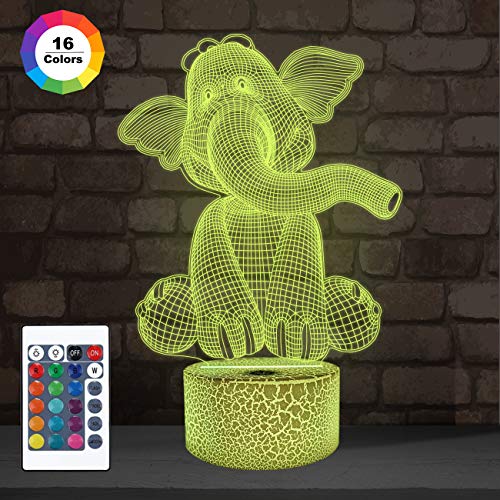 Product Cover Elephant 3D Night Light LED 16 Color Changing Illusion Lamp with Remote Dim Function, Smart Touch Control, Ideal Novelty Cool Birthday Gift for Boys and Girls