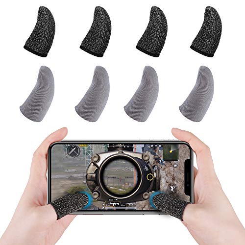 Product Cover Qoosea Mobile Game Controller Finger Sleeve Sets [8 Pack] Breathable Anti-Sweat Full Touch Screen Sensitive Shoot Aim Joysticks Finger Set for PUBG/Knives Out/Rules of Survival for Android iOS