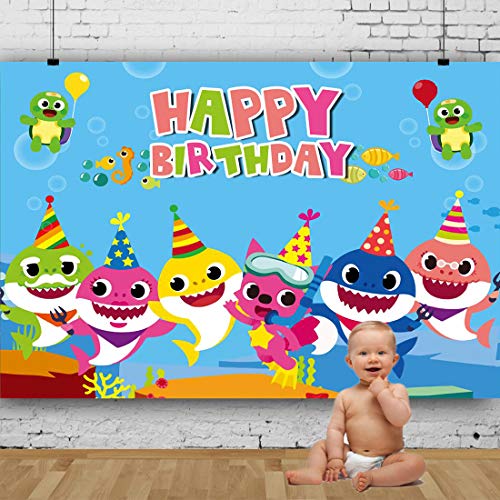 Product Cover Baby Shark Backdrop for Photography Undersea World Whale Shark Starfish Seahorse Photo Background Children Birthday Party (5X3ft, Blue)