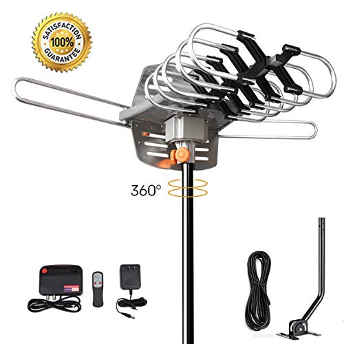 Product Cover HDTV Antenna Amplified Digital Outdoor TV Antenna 150 Miles Range with Mounting Pole-4K 1080p High Reception for All TVs-32ft RG6 Coaxial Cable,360° Rotation Wireless Remote(Support 2 TVs)