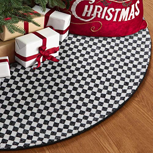 Product Cover S-DEAL Black and White Buffalo Plaid Christmas Tree Skirt 48 Inches Soft Wool Party Decorations Holiday Ornaments