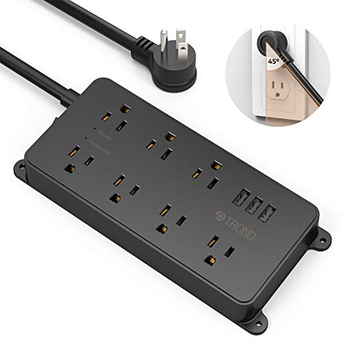 Product Cover TROND Surge Protector Power Strip with 3 USB Ports, ETL Listed, 7 Widely-Spaced Outlets, Flat Plug, 1700 Joules, 15A 5ft Extension Cord, Wall Mount