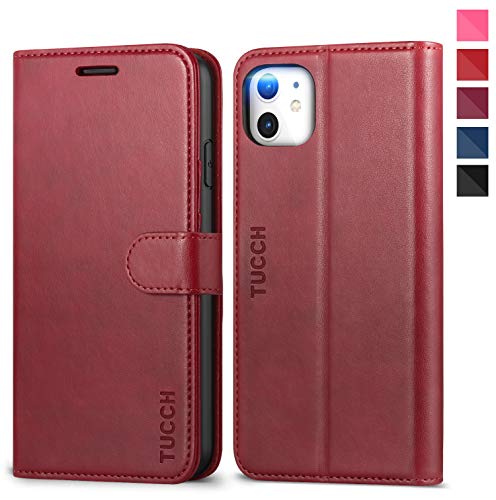 Product Cover TUCCH iPhone 11 Case, iPhone 11 Wallet Case with RFID Blocking Card Slot Stand [Shockproof TPU Interior Case], PU Leather Magnetic Protect Flip Cover Compatible with iPhone 11 (2019 6.1 inch), Red