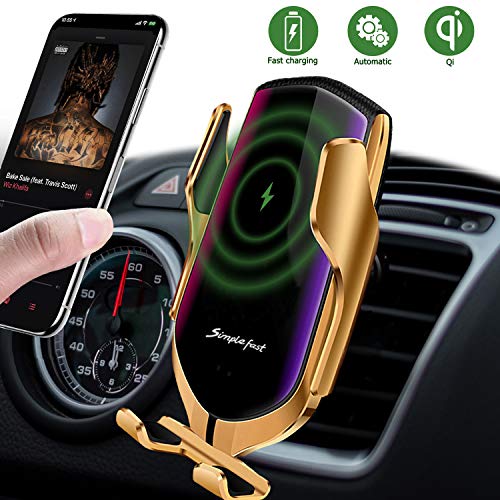 Product Cover Lukkahh R2 Wireless Car Charger Mount,Auto-Clamping Air Vent Phone Holder,10W Qi Fast Car Charging,Compatible iPhone 11/11 Pro/11 Pro Max/XS/XS Max/X/8/8+, Samsung Note9/Note10/S9+/S10+（Gold）