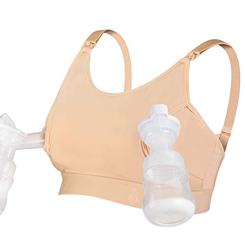 Product Cover Hands Free Pumping Bra, Momcozy Adjustable Breast-Pumps Holding and Nursing Bra, Suitable for Breastfeeding-Pumps by Medela, Lansinoh, Philips Avent, Spectra, Evenflo and More (Skin-Large)