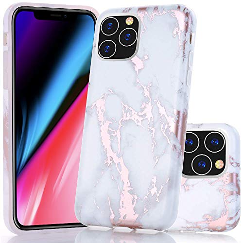 Product Cover BAISRKE iPhone 11 Pro Case, Shiny Rose Gold Marble Design Bumper Matte TPU Soft Rubber Silicone Cover Phone Case for iPhone 11 Pro 5.8 inch 2019 - White Marble