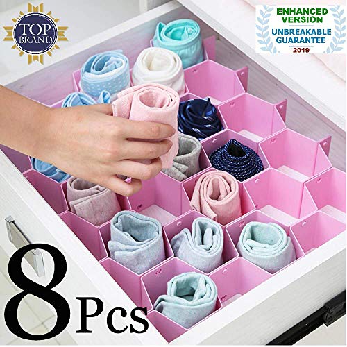 Product Cover Angel Bear Honeycomb Closet Organizer Drawer Dividers Plastic Partition Cabinet Clapboard Storage Boxes for Underwear Socks Ties Belts Scarves and Makeup (Pack of 8 Straps, Pink)