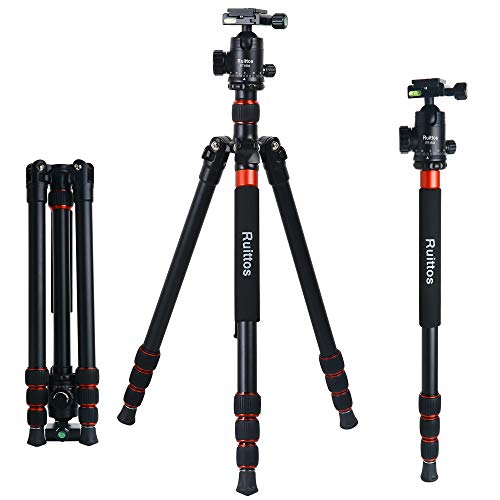 Product Cover Ruittos Tripod, 63inch Camera Tripod Monopod with 360 Panoramic Ball Head, Aluminum Alloy Portable Compact Lightweight Tripod for DSLR/SLR Digital Cameras, Canon Rebel T6i Nikon D7000 Sony Alpha A7