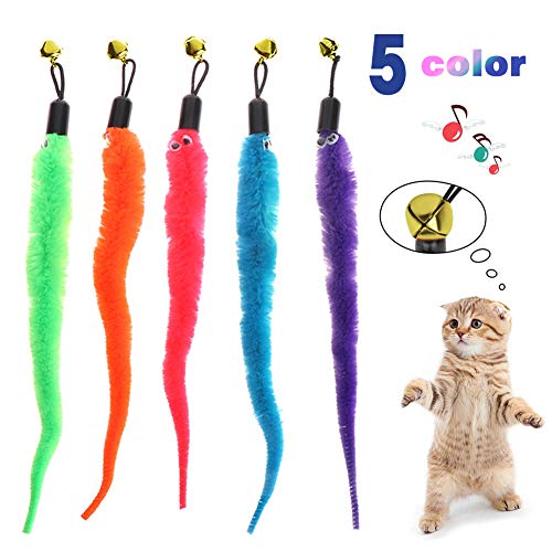 Product Cover 5pcs/Set Colorful Pet Kitten Cat Toys Teaser Replacement Refill Plush Caterpillar with Bell (5 in Blue, Purple, Orange, Pink and Green)