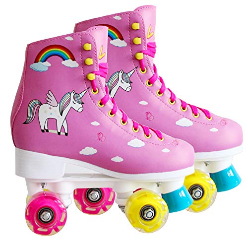 Product Cover LIKU Quad Roller Skates for Girl and Women with All Wheel Light Up,Indoor/Outdoor Lace-Up Fun Illuminating Roller Skate for Kid