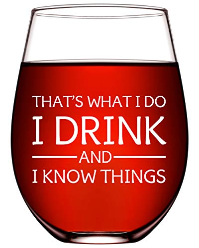 Product Cover Funny Wine Glasses for Women Unique Novelty Wine Gifts for Men Gifts Ideas I Drink and I Know Things Game of Thrones 17oz Stemless Fun Wine Glasses -Wine Gift Boxes