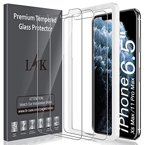 Product Cover LK [3 Pack] Screen Protector for iPhone 11 Pro Max 6.5'' and iPhone Xs Max Tempered Glass Film (Easy Installation Tray) 9H Hardness, Anti Scratch, HD Clarity, Case Friendly