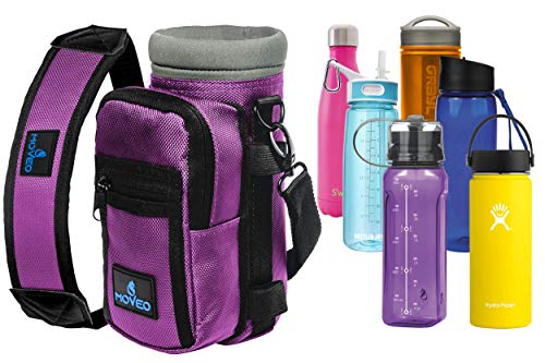 Product Cover Water Bottle Holder Carrier - Bottle Cooler w/Adjustable Shoulder Strap and Front Pockets - Suitable for 16 oz to 25oz Bottles - Carry Protect & Insulate Your Thermos or Hydro Flask (Purple)