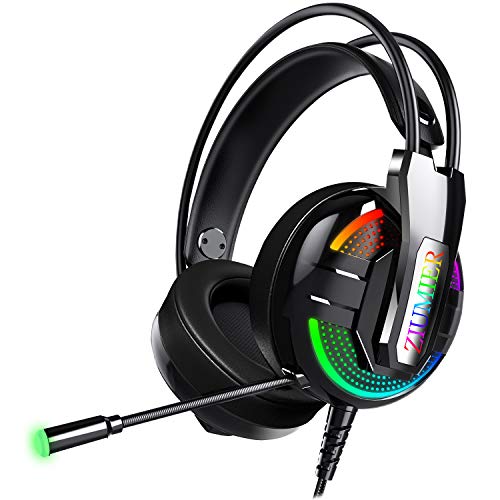 Product Cover ZIUMIER Gaming Headset Xbox One Headset, PS4 Headset with Noise Canceling Mic and RGB Light, Wired PC Headset with Stereo Surround Sound, Over-Ear Headphones for PC, PS4, Xbox One, Laptop