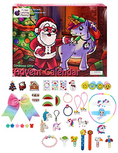 Product Cover Gifts for Girls 2019 Advent Calendar, with 24 unique gifts including Unicorn Accessories, Hair Clips, Stamps for Kids, Cute Bracelets, a Large Hair Bow & Much More! Great Countdown Calendars for Girls