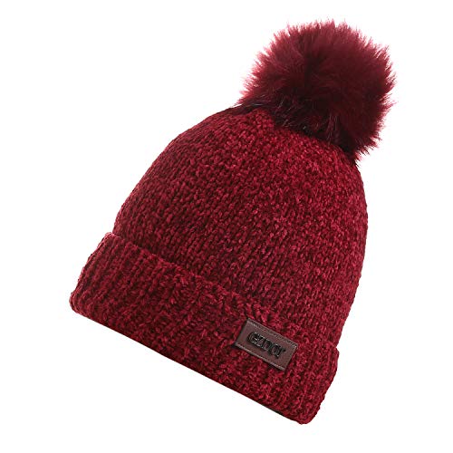 Product Cover Gzdot Women Winter Beanie-Hats,Pom Pom Warm Beanie Hats,Knit Hats&Caps (C1-Red-Wine)