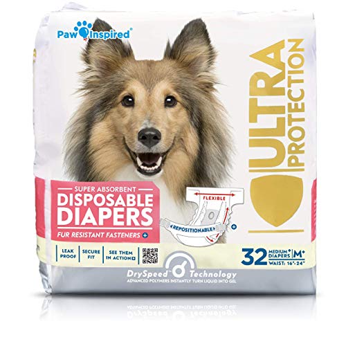 Product Cover Paw Inspired 32ct Disposable Dog Diapers | Female Dog Diapers Ultra Protection | Diapers for Dogs in Heat, Excitable Urination, or Incontinence (Medium Plus)
