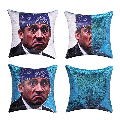 Product Cover cygnus The Office Prison Mike Flip Sequin Pillow Cover,Magic Reversible Throw Pillow Case Change Color Decorative Pillowcase 16x16 inches (Blue Sequin)
