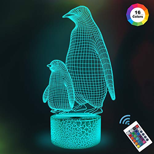 Product Cover Penguin 3D Night Light for Kids, 16 Colors Changing Illusion Lamp with Remote Control Dim Function 4 Flashing Mode, Kids Bedroom Decor Gifts for Boys Girls