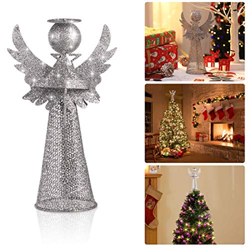 Product Cover Amosfun Christmas Tree Topper Angel Treetop Silver Angle Tree Topper Christmas Decoration Treetop Figure Christmas Decor Treetop Ornament