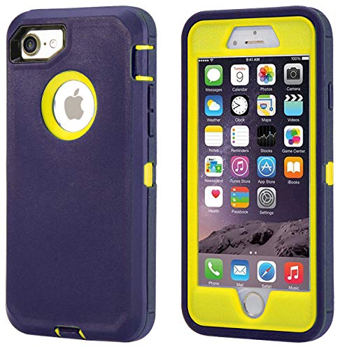 Product Cover Annymall Case Compatible for iPhone 8 & iPhone 7, Heavy Duty [with Kickstand] [Built-in Screen Protector] Tough 4 in1 Rugged Shorkproof Cover for Apple iPhone 7 / iPhone 8 (Navy/Yellow)