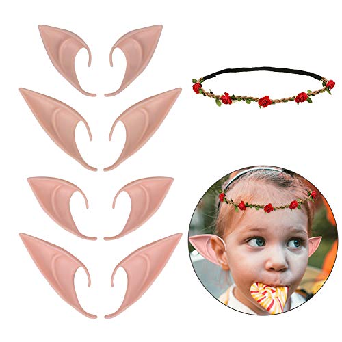 Product Cover HAHAone 4 Pair Elf Ears Fairy Ears Cosplay Anime Party Costume and Elf Garland, Pixie Ears Goblin Ears Halloween Costume Accessory Party Favors