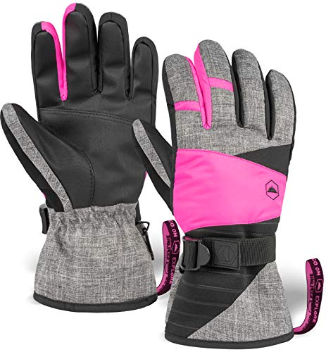 Product Cover Womens Snow & Ski Gloves - Waterproof & Windproof Winter Snowboard Gloves for Cold Weather Skiing & Snowboarding - With Nylon Shell, Thermal Insulation, Synthetic Leather Palm & Wrist Straps