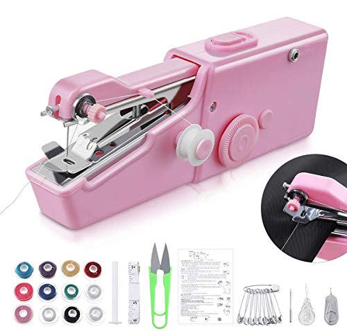 Product Cover Jeteven Handheld Sewing Machine - Mini Cordless Portable Electric Sewing Machine-Cordless Small Handy Stitch Handheld Sewing Machine for Fabric Clothing Kids Cloth Pet Clothes (Pink)