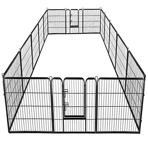 Product Cover Giantex 16/8 Panel Pet Playpen with Door, Foldable Dog Exercise Pen, Portable Configurable Cat Chicken Rabbit Fence Outdoor Outdoor, Metal Pet Exercise Fence Barrier Kennel (16 Panels, 48'')