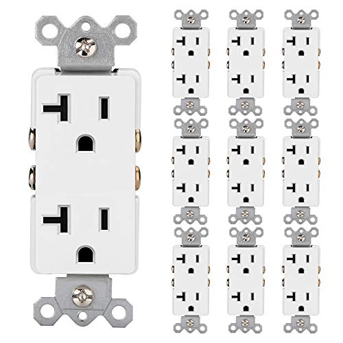 Product Cover [10 Pack] BESTTEN 20Amp Decorator Wall Receptacle Outlet, Non-Tamper-Resistant, 20A/125V/2500W, Residential and Commercial Use, UL Listed, White