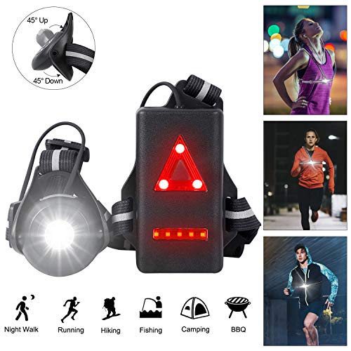 Product Cover Night Running Lights, USB Rechargeable Chest Light with 90° Adjustable Beam Angle, 500 Lumens Waterproof Ultra Bright Safety Warning Lamp with Reflective Straps for Runners Joggers Camping Hiking