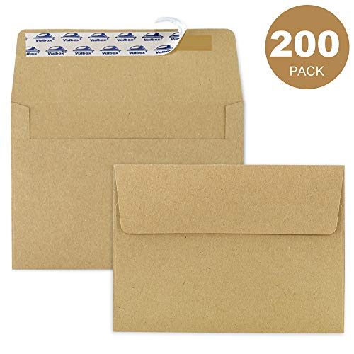 Product Cover ValBox 200 Qty A7 Invitation Envelopes 5 x 7, 120GSM Brown Kraft Paper Envelopes for 5x7 Cards, Self Seal, Weddings, Invitations, Baby Shower, Stationery, Office, 5.25 x 7.25 Inches