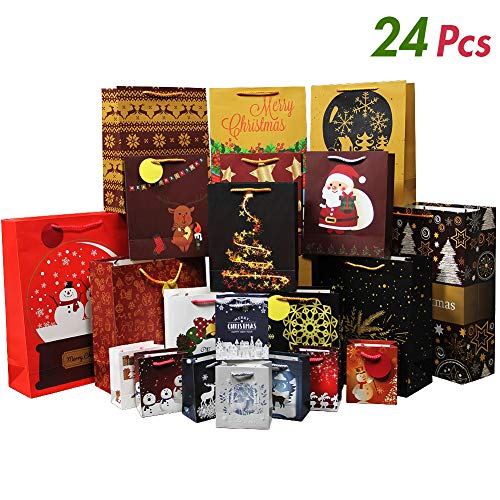 Product Cover Lulu Home Christmas Gift Bags, 24 Count Assorted Xmas Wrapping Bags with Tags, 4 Jumbo, 6 Large, 6 Medium, 8 Small