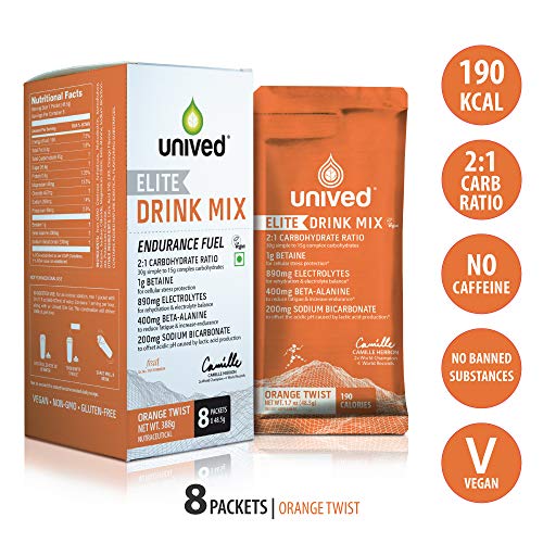 Product Cover Unived Elite Drink Mix, 2:1 Carbohydrate Ratio, 45g Carbs, 1gm Betaine, 890mg Electrolytes, 400mg Beta-Alanine, 200mg Sodium Bicarbonate, 190kcal, Vegan & Gluten-Free, Orange Twist