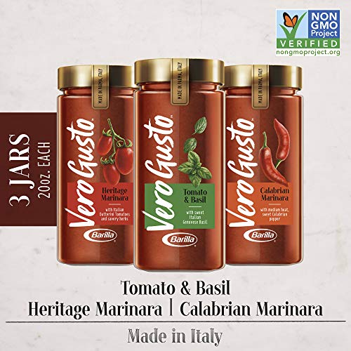 Product Cover Vero Gusto By Barilla Pasta Sauce Variety Pack Tomato & Basil, Heritage Marinara, Calabrian Marinara | Made In Italy | No Artificial Ingredients & No Added Sugar | Non-Gmo Project Verified, 20 Ounce