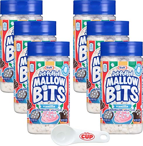 Product Cover Kraft Jet-Puffed Mallow Bits Vanilla Flavor Marshmallows 3 Ounce (Pack of 6) with By The Cup Portion Scoop