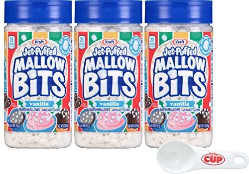 Product Cover Kraft Jet-Puffed Mallow Bits Vanilla Flavor Marshmallows 3 Ounce (Pack of 3) with By The Cup Portion Scoop