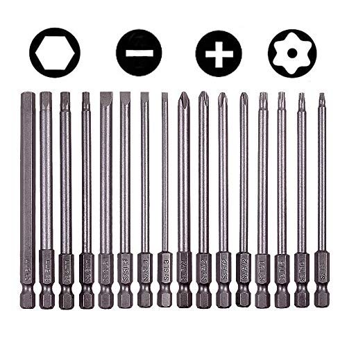 Product Cover Rocaris 16 Pack 1/4 Inch Hex Shank Long Magnetic Screwdriver Bits Set 4 in Power Tools(Slotted+Cross+Hex+Plum blossom）