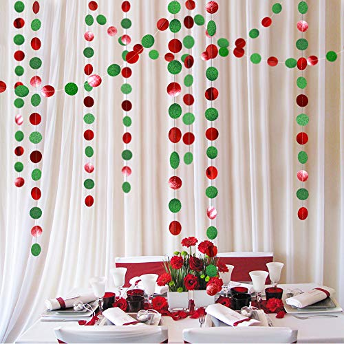 Product Cover Glitter Green and Red Circle Dots Garland Kit for Xmas Party Hanging Decoration/Streamers/Flag/Banner/Christmas Tree Garlands for New Year Eve Celebration/Birthday/Wedding/Baby Shower/Holiday Decor