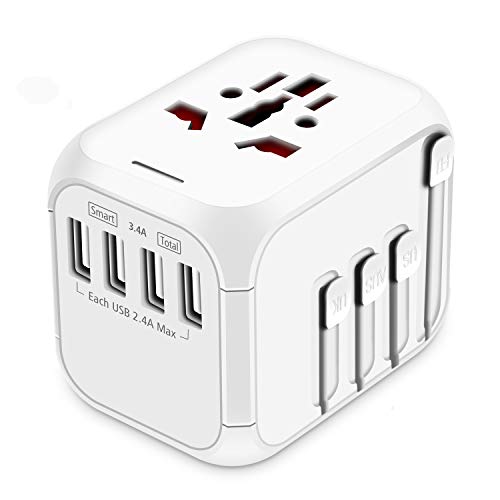 Product Cover HAOZI Upgraded Travel Adapter, All-in-one International Power Adapter with 4 USB Ports, European Plug Adapter, Universal Travel Accessories for Over 150 Countries(Recovery Fuse), New White