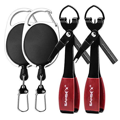 Product Cover SAMSFX Fishing Quick Knot Tying Tool 4 in 1 Mono Line Clipper 420 Stainless Steel Fishing Tools (2sets Black Knot Tool & Oval Zinger)