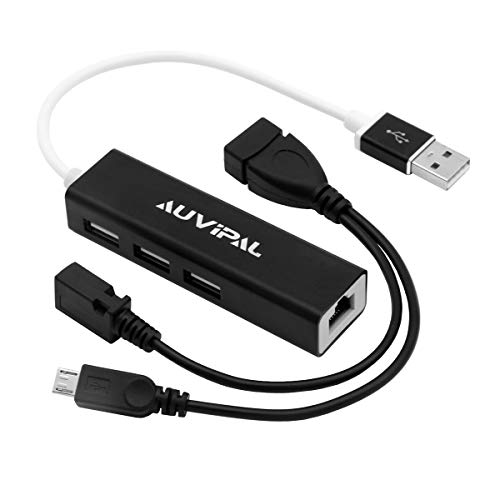 Product Cover AuviPal LAN Ethernet Adapter with 3 Ports USB OTG Hub for Streaming TV Stick, Chromecast, Google Home Mini, Raspberry Pi Zero - Powered Micro USB OTG Cable Included
